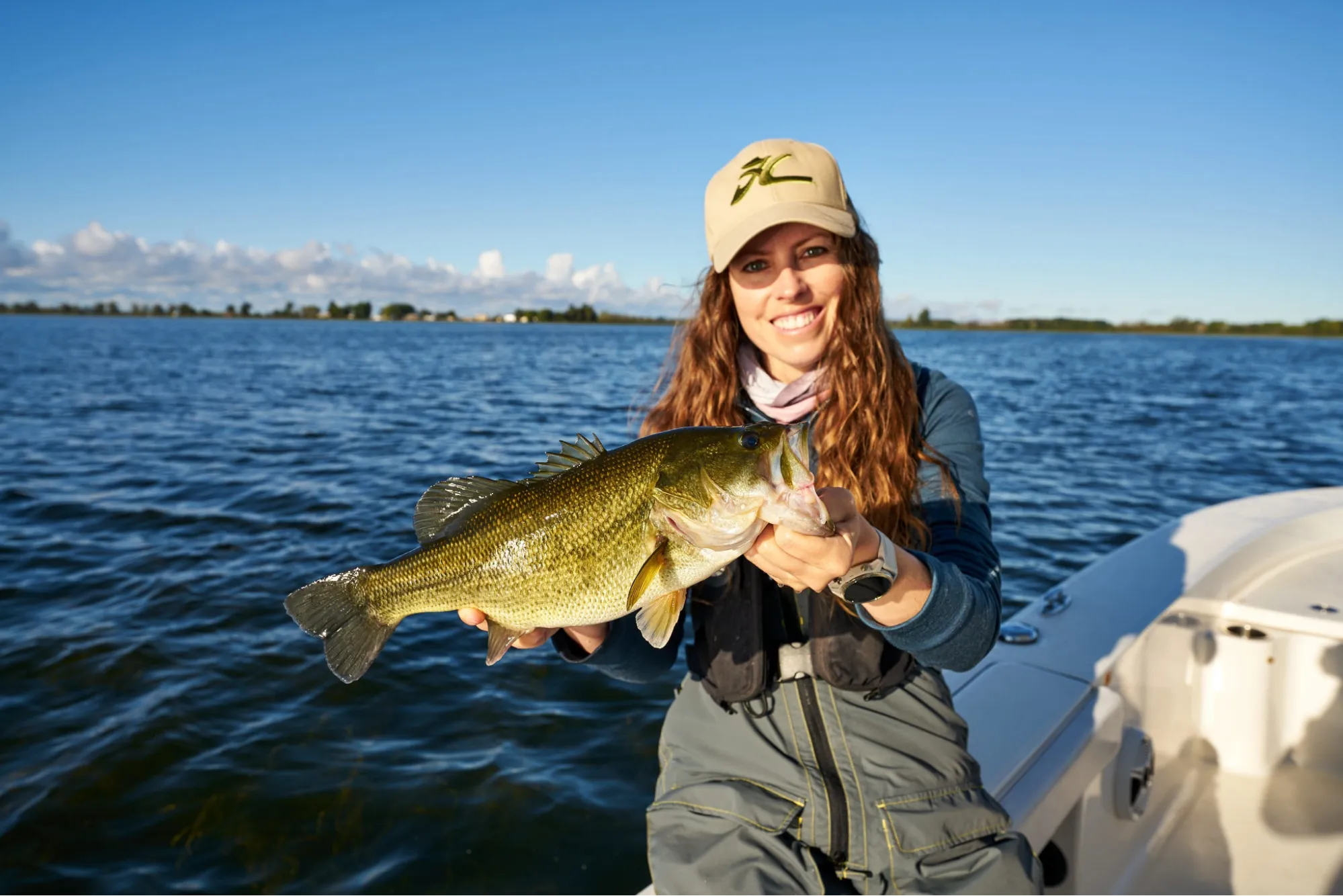 A boat on Lake Erie with large waves, showing the big bass