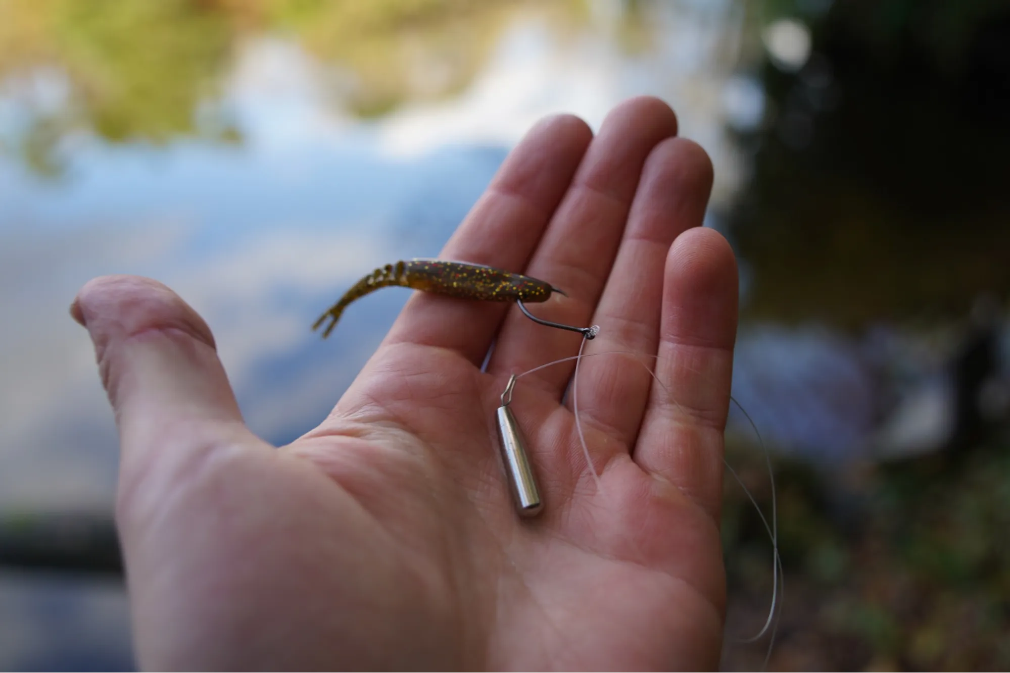 a Ned rig jig head paired with a small plastic stick bait