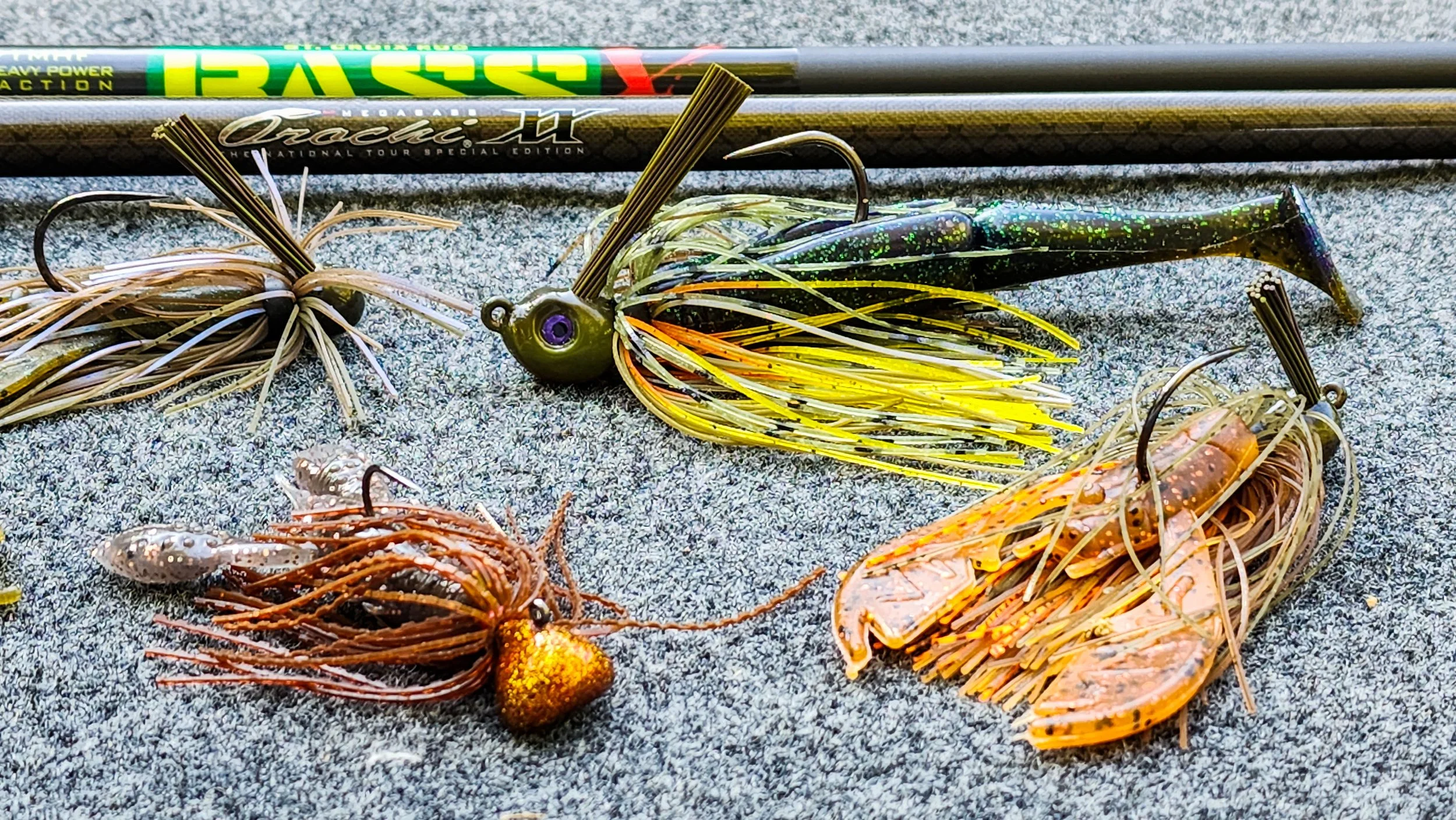 comparing a Football, Flipping, and Finesse Jig side-by-side.